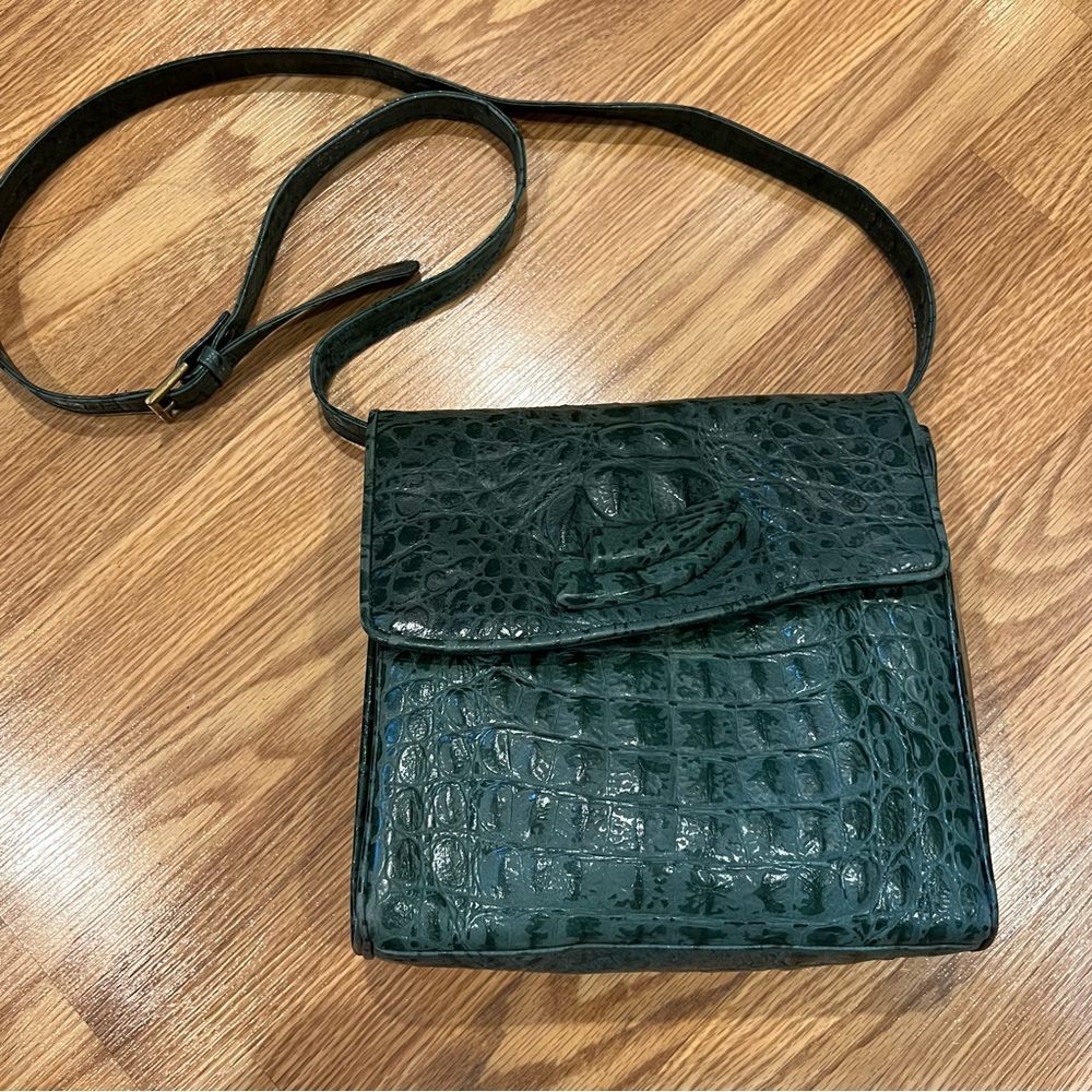Vintage 1980s Barbara Bolan‎ embossed evergreen leather shoulder bag